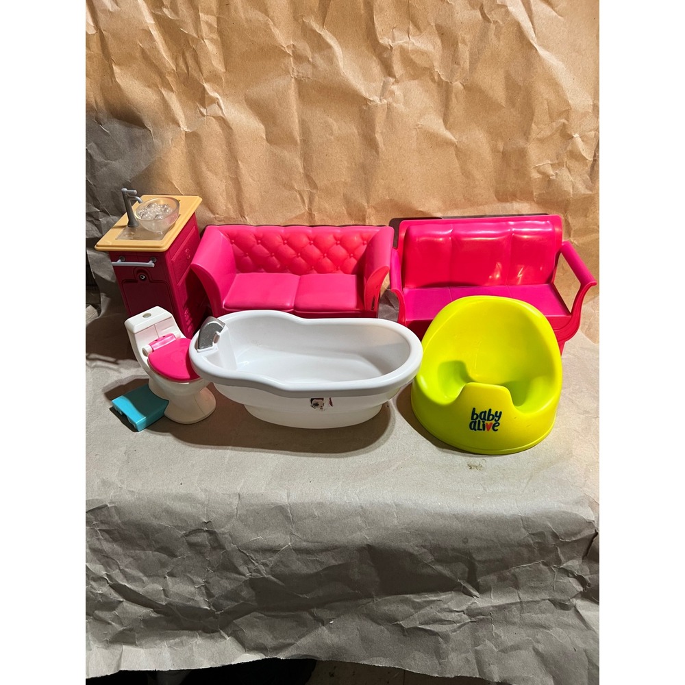 Barbie Baby Alive Mixed Doll Furniture Lot Sofa Tub Toilet Potty